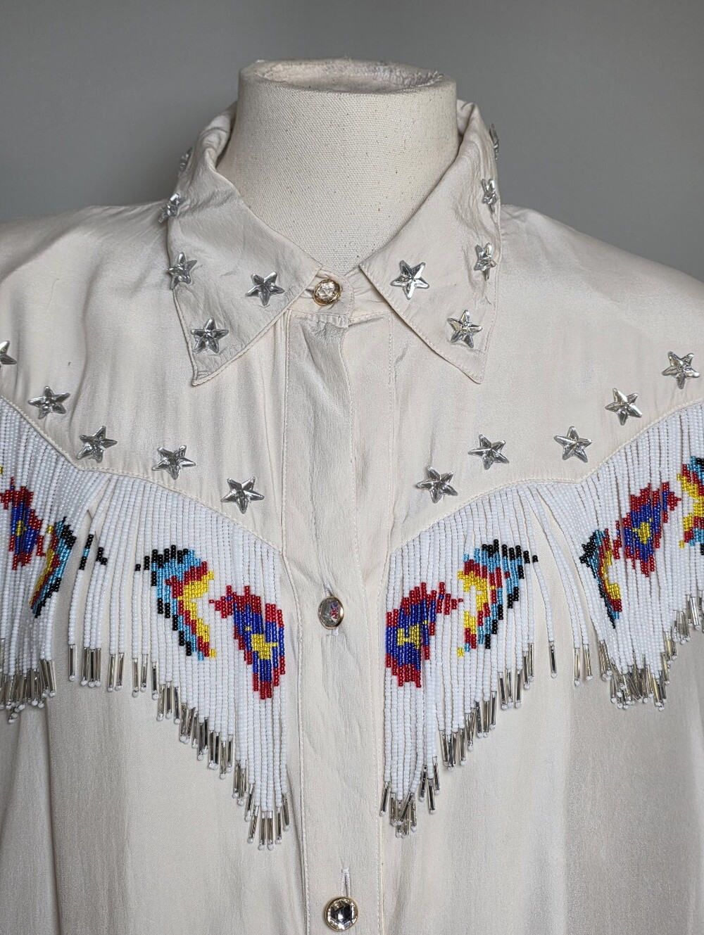 VTG Havana By The Hero Group Silk Beaded Fringe Western Country Button-Up Shirt - Picture 3 of 9